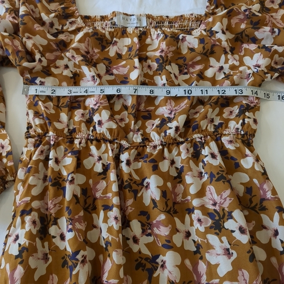 Hayden smocked square neck puff long sleeve floral dress with pockets, size S - Picture 5 of 8